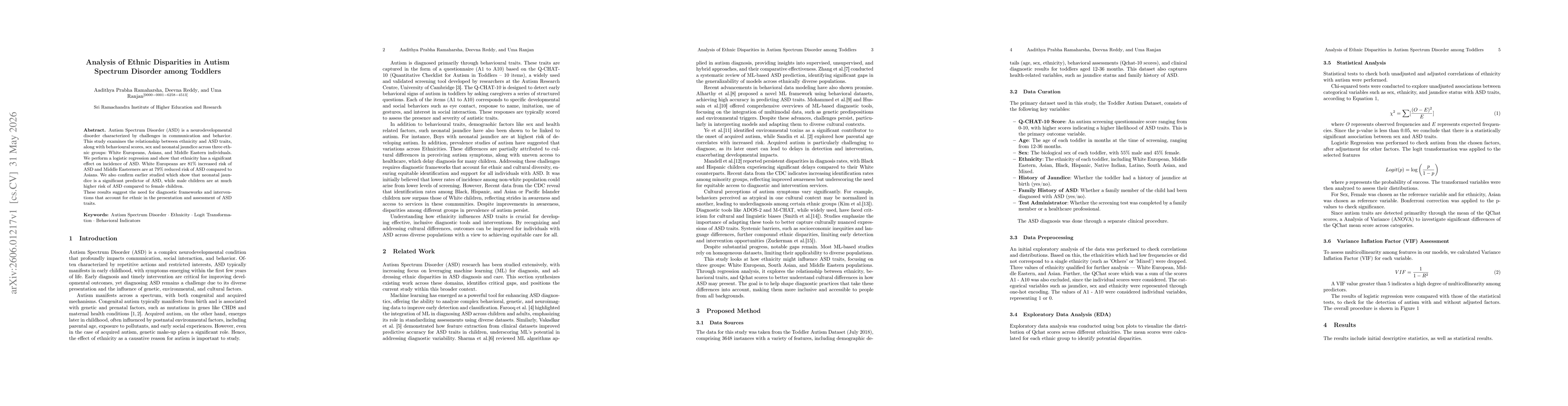 Thumbnail for Analysis of Ethnic Disparities in Autism Spectrum Disorder among Toddlers