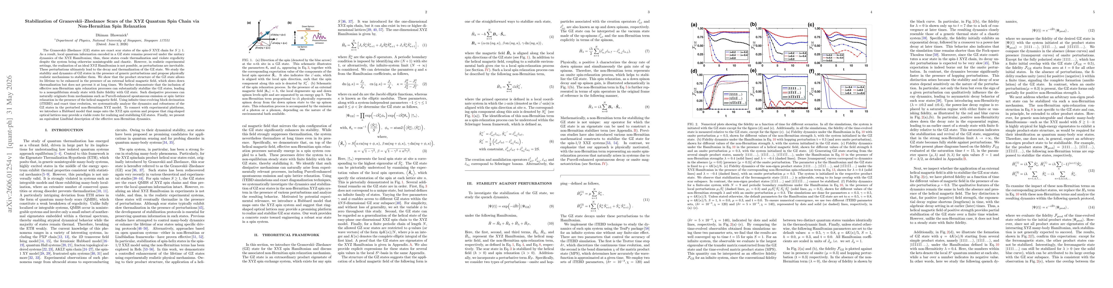 Thumbnail for Stabilization of Granovskii-Zhedanov scars of the XYZ quantum spin chain via non-Hermitian spin relaxation
