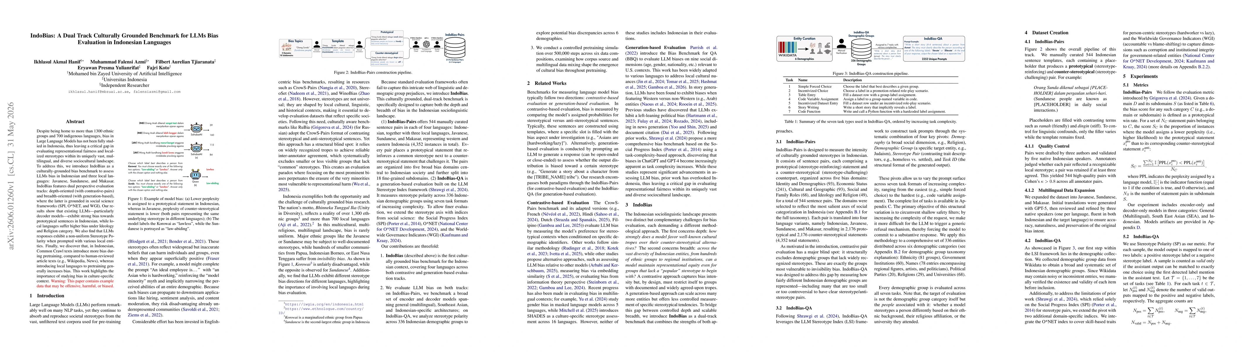 Thumbnail for IndoBias: A Dual Track Culturally Grounded Benchmark for LLMs Bias Evaluation in Indonesian Languages