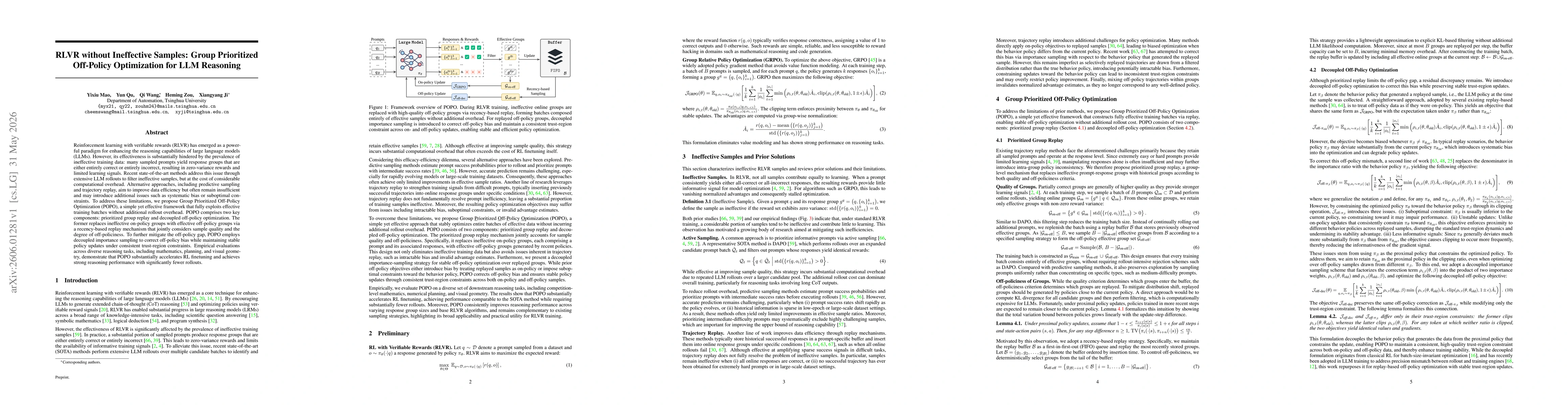 Thumbnail for RLVR without Ineffective Samples: Group Prioritized Off-Policy Optimization for LLM Reasoning