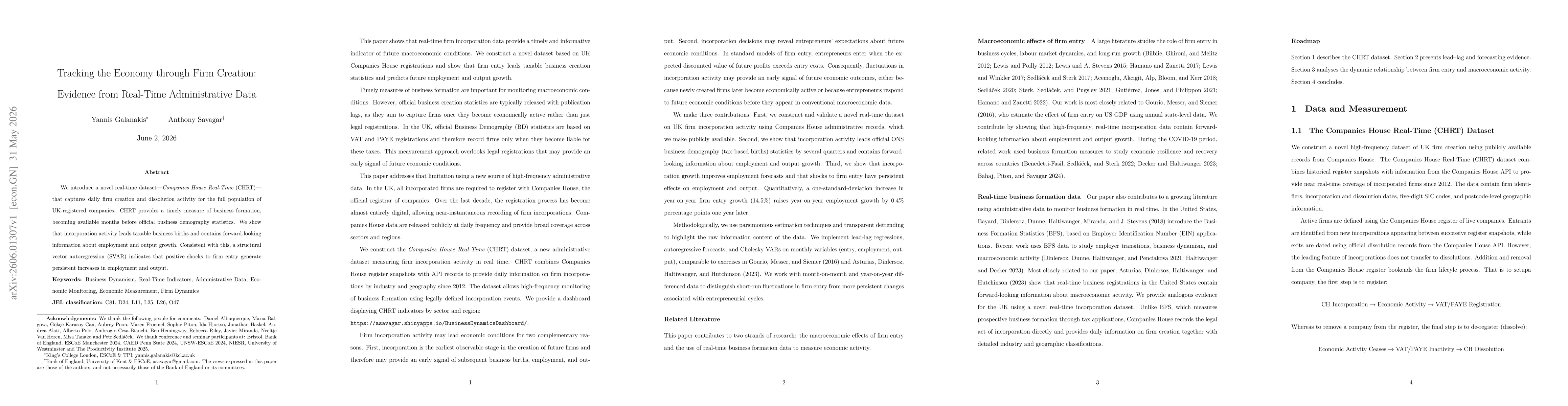 Thumbnail for Tracking the Economy through Firm Creation:Evidence from Real-Time Administrative Data