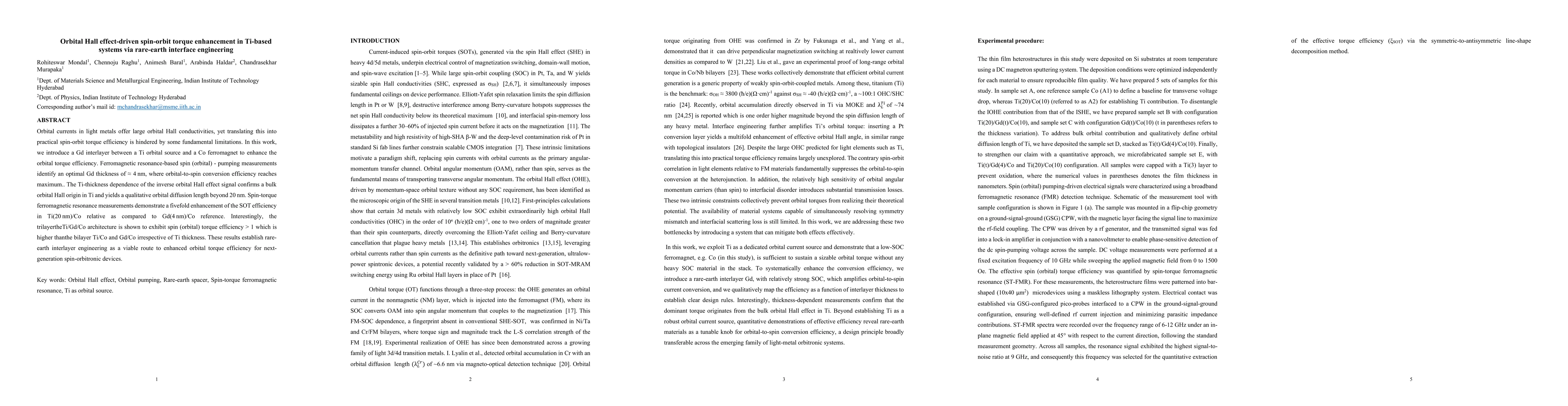 Thumbnail for Orbital Hall effect-driven spin-orbit torque enhancement in Ti-based systems via rare-earth interface engineering
