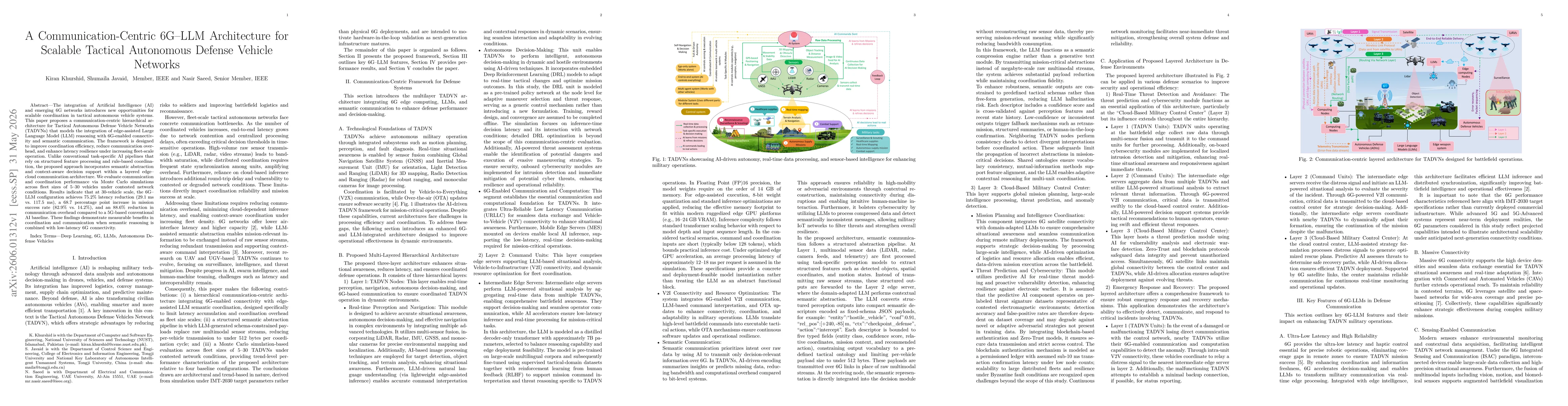 Thumbnail for A Communication-Centric 6G-LLM Architecture for Scalable Tactical Autonomous Defense Vehicle Networks