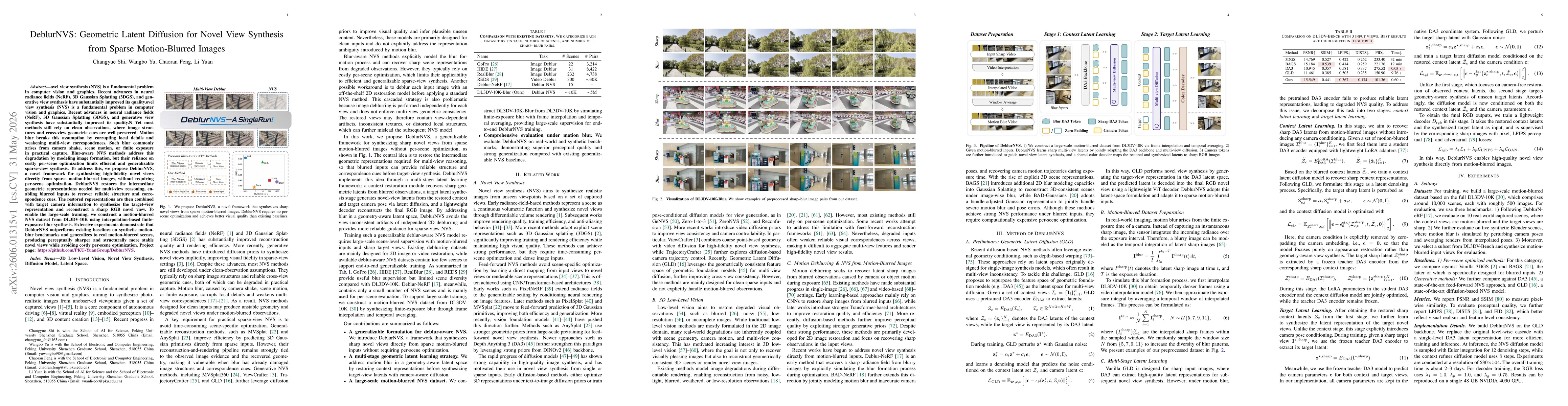 Thumbnail for DeblurNVS: Geometric Latent Diffusion for Novel View Synthesis from Sparse Motion-Blurred Images