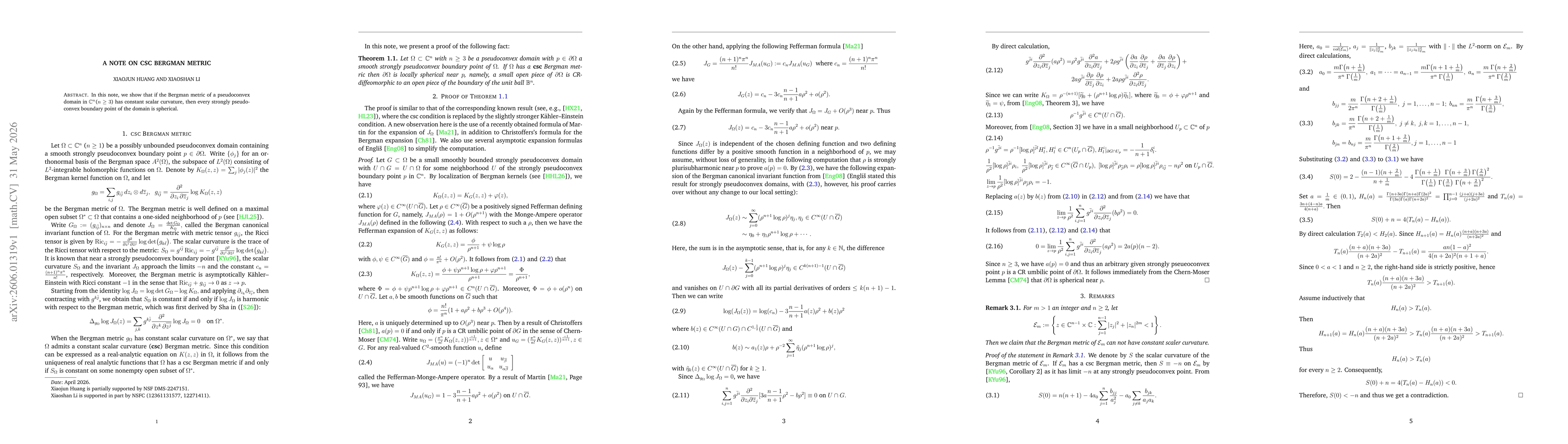 Thumbnail for A note on csc Bergman metric