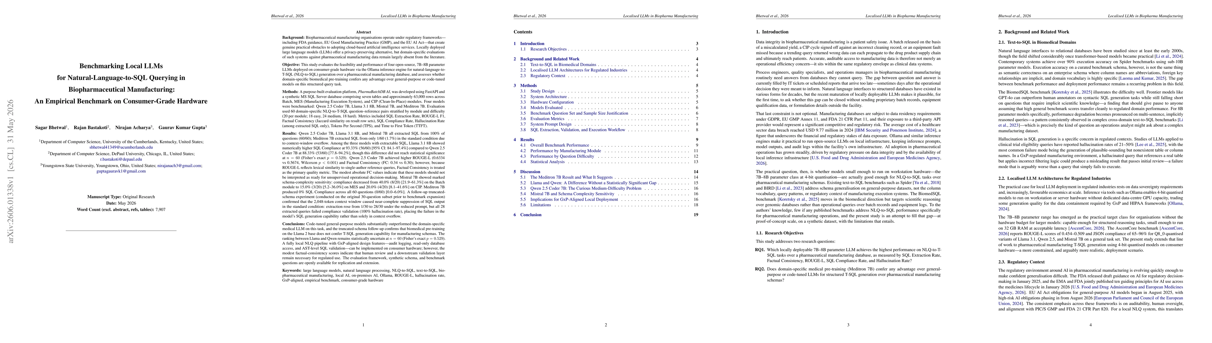 Thumbnail for Benchmarking Local LLMs for Natural-Language-to-SQL Querying in Biopharmaceutical Manufacturing: An Empirical Benchmark on Consumer-Grade Hardware
