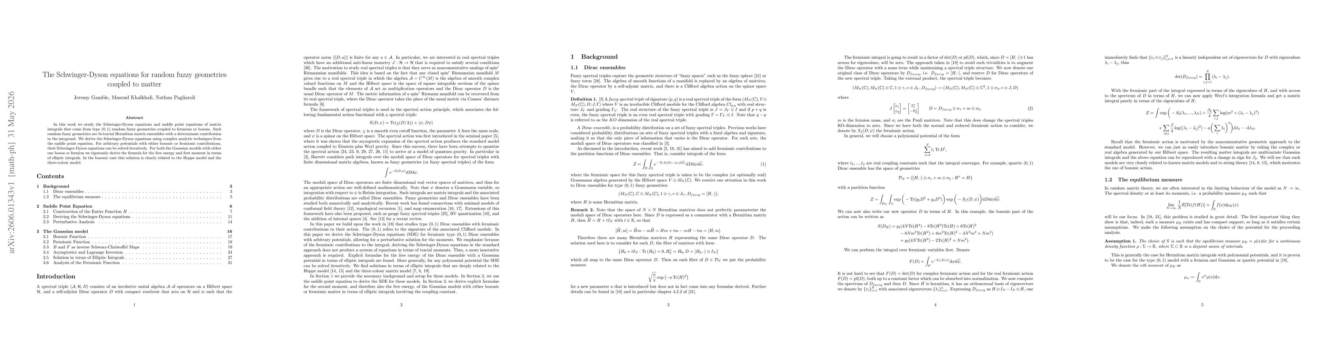 Thumbnail for The Schwinger-Dyson equations for random fuzzy geometries coupled to matter