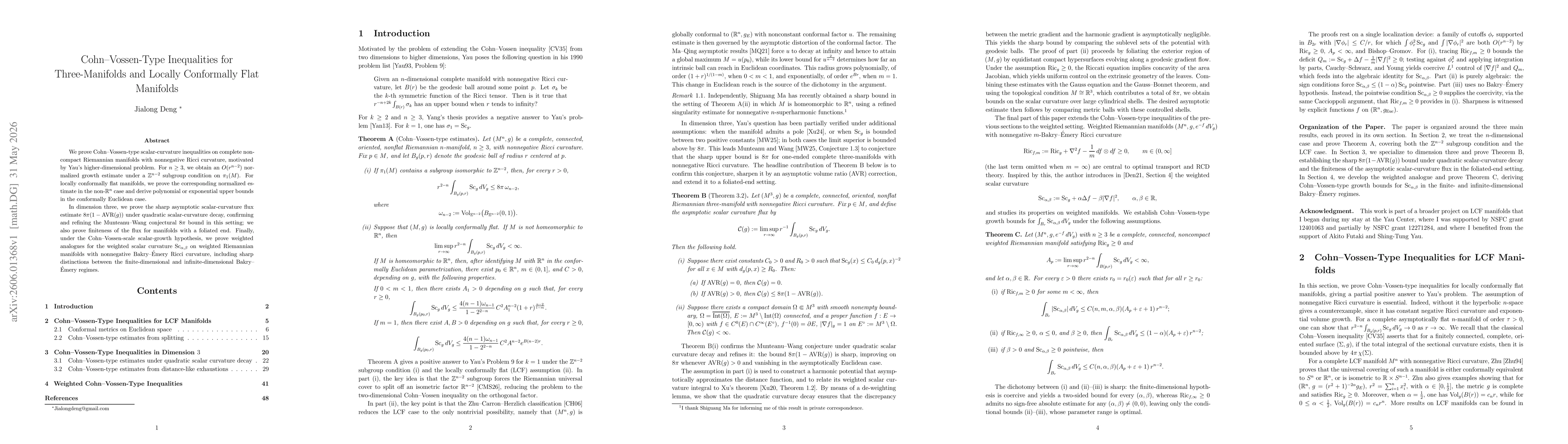 Thumbnail for Cohn--Vossen-Type Inequalities for Three-Manifolds and Locally Conformally Flat Manifolds