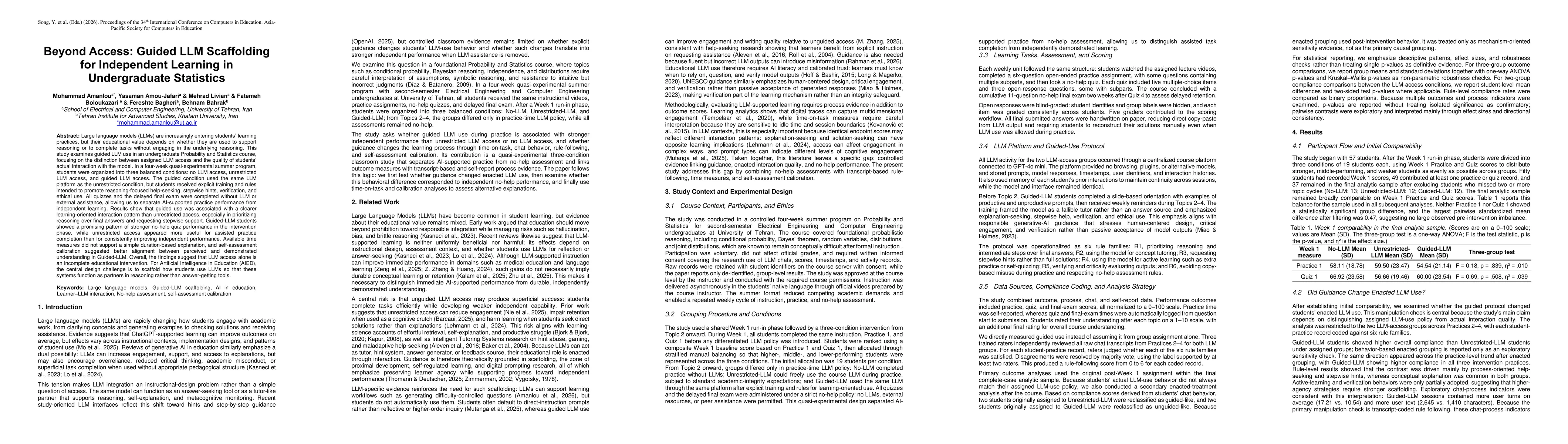 Thumbnail for Beyond Access: Guided LLM Scaffolding for Independent Learning in Undergraduate Statistics