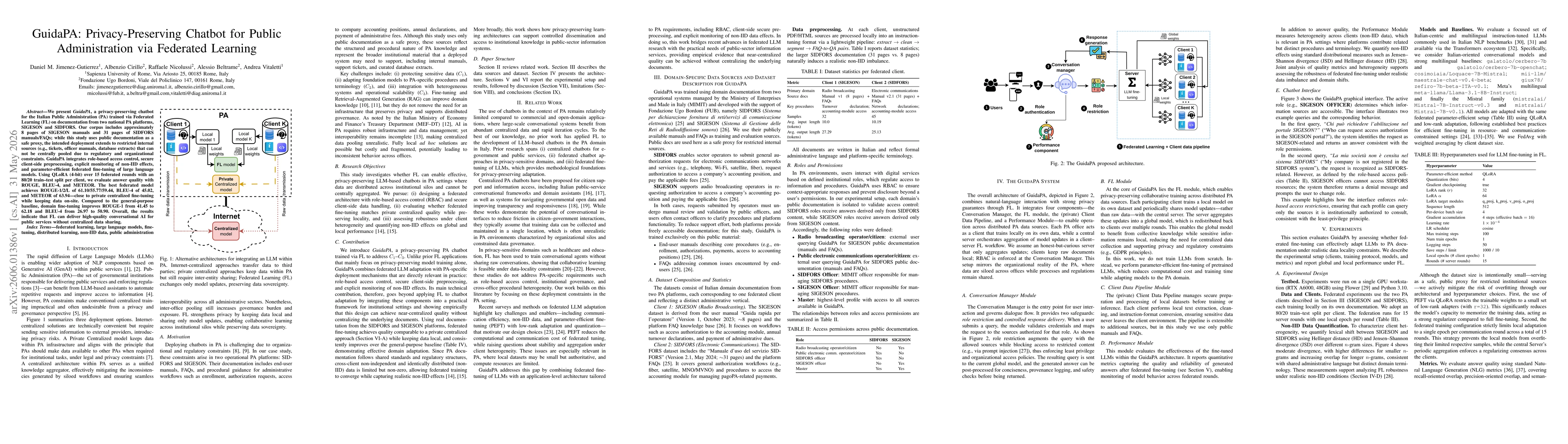 Thumbnail for GuidaPA: Privacy-Preserving Chatbot for Public Administration via Federated Learning