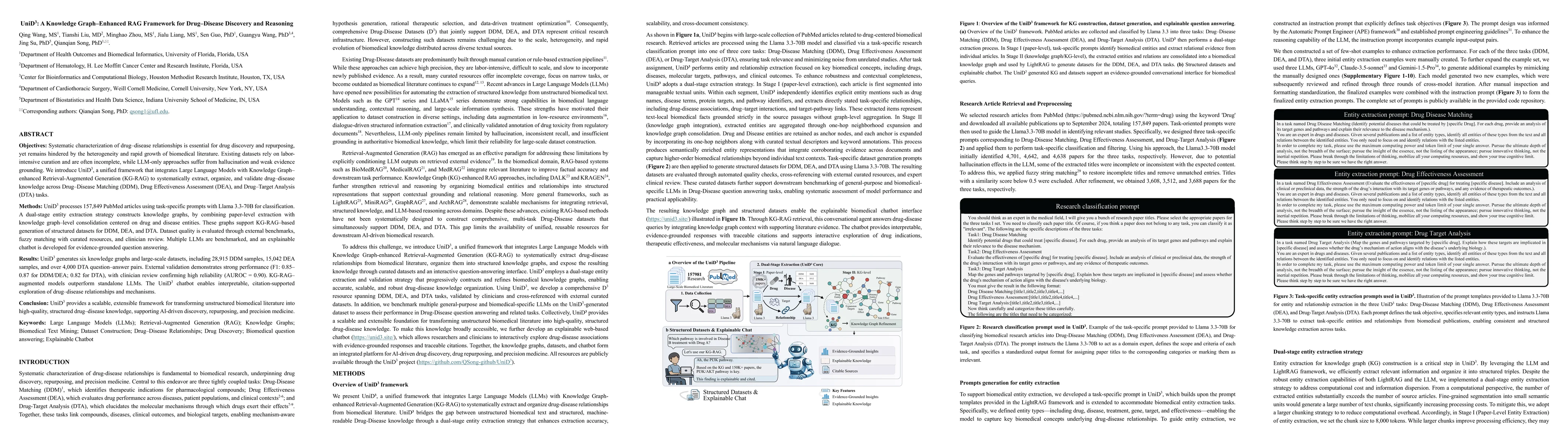Thumbnail for UniD$^3$: A Knowledge Graph-Enhanced RAG Framework for Drug-Disease Discovery and Reasoning