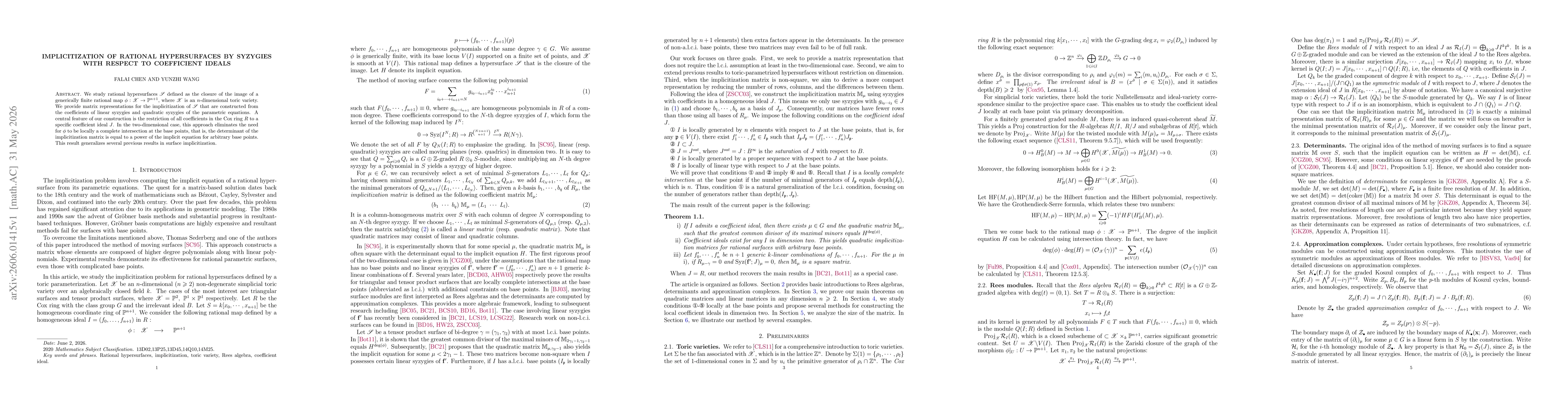 Thumbnail for Implicitization of rational hypersurfaces by syzygies with respect to coefficient ideals