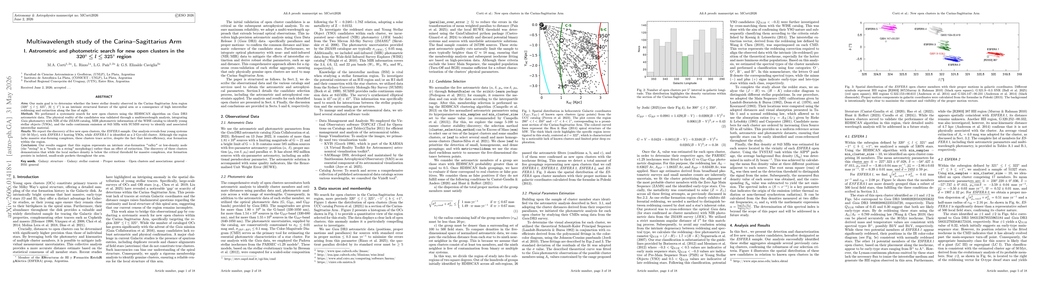 Thumbnail for Multiwavelength study of the Carina--Sagittarius Arm. I.Astrometric and photometric search for new open clusters in the 320$^ \circ $ $\le$ l $\le$ 325$^ \circ $ region
