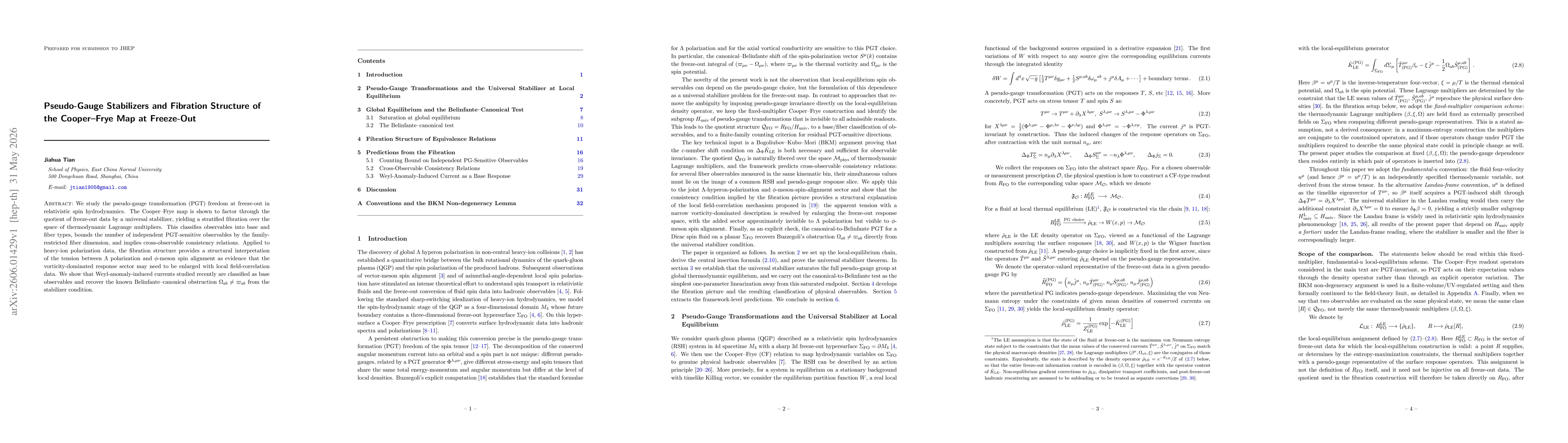 Thumbnail for Pseudo-Gauge Stabilizers and Fibration Structure of the Cooper--Frye Map at Freeze-Out