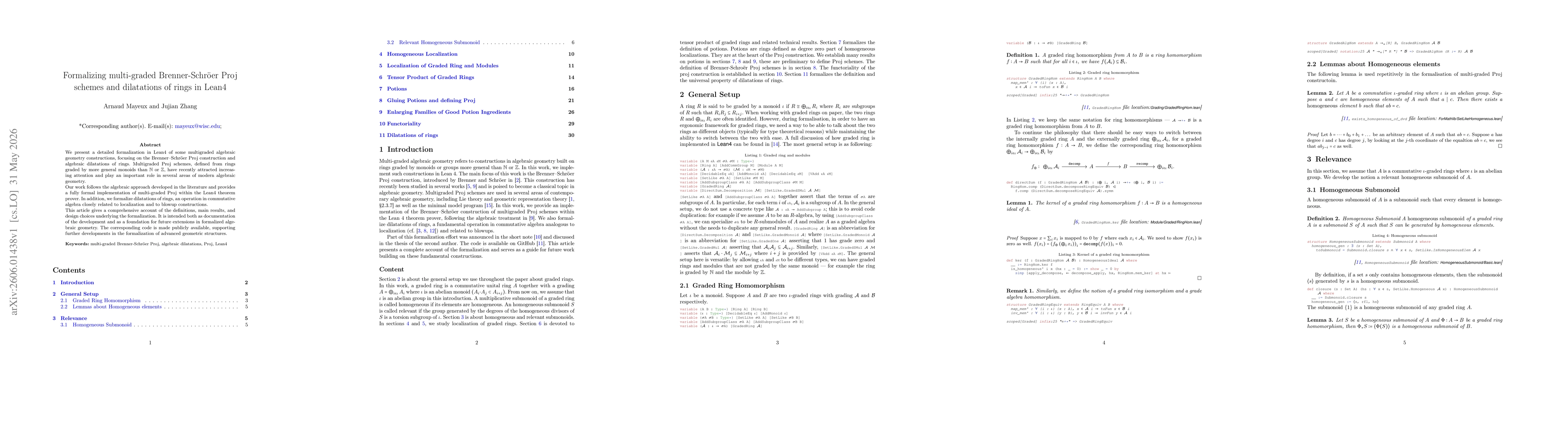 Thumbnail for Formalizing multi-graded Brenner-Schröer Proj schemes and dilatations of rings in Lean4