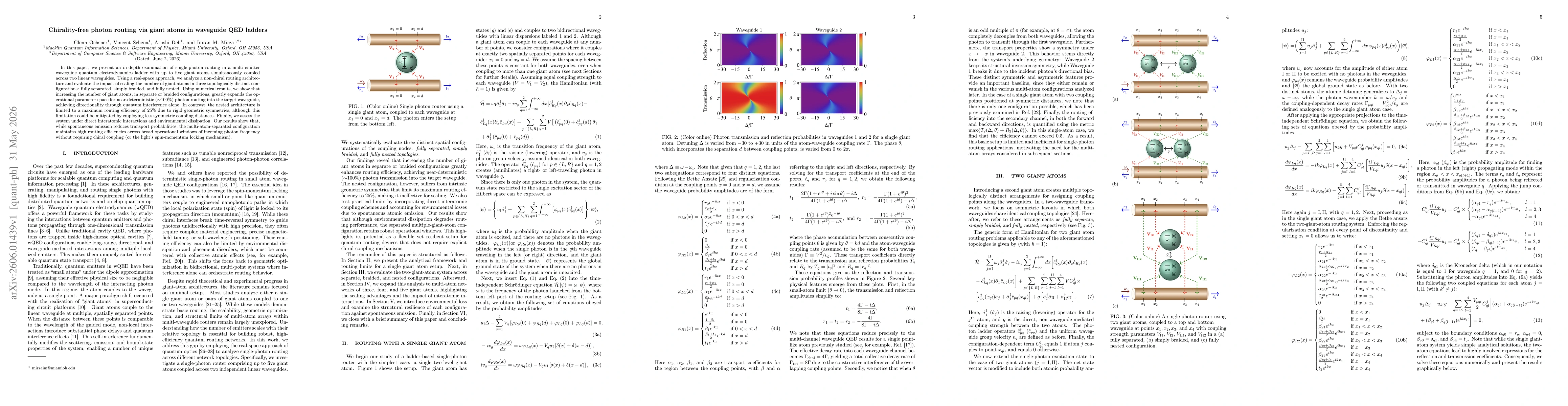 Thumbnail for Chirality-free photon routing via giant atoms in waveguide QED ladders