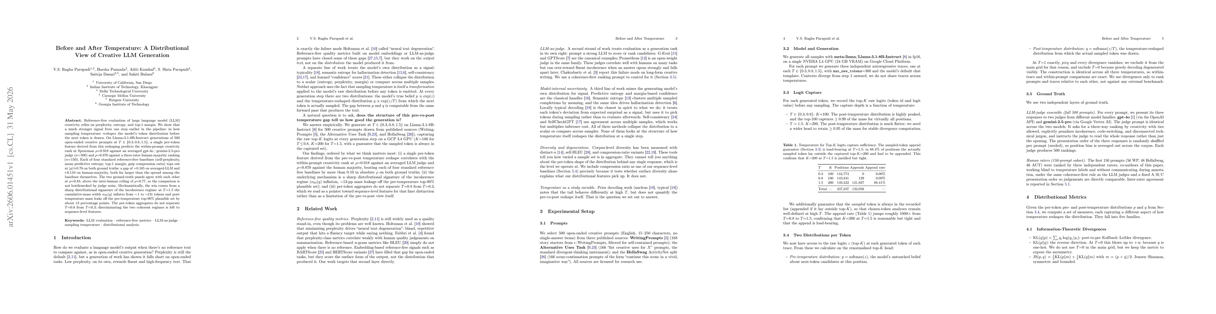 Thumbnail for Before and After Temperature: A Distributional View of Creative LLM Generation