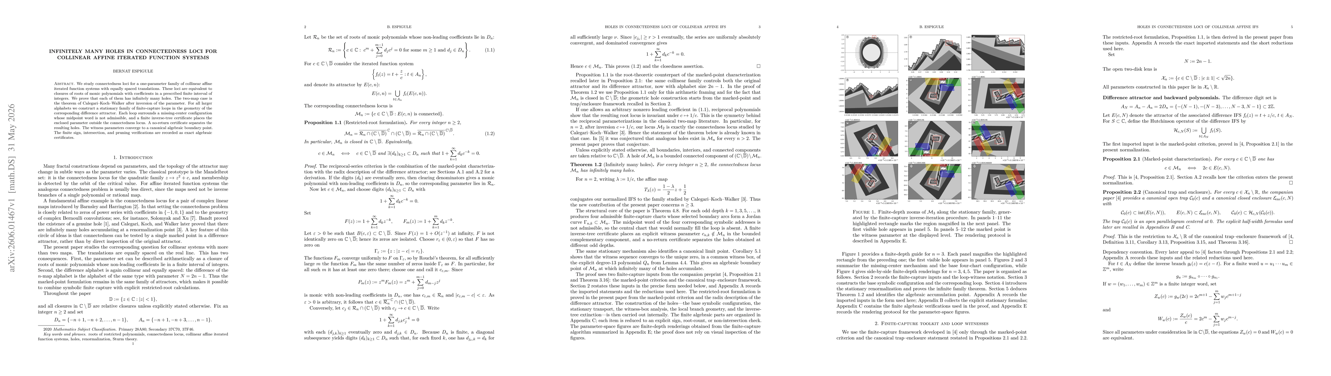 Thumbnail for Infinitely many holes in connectedness loci for collinear affine iterated function systems