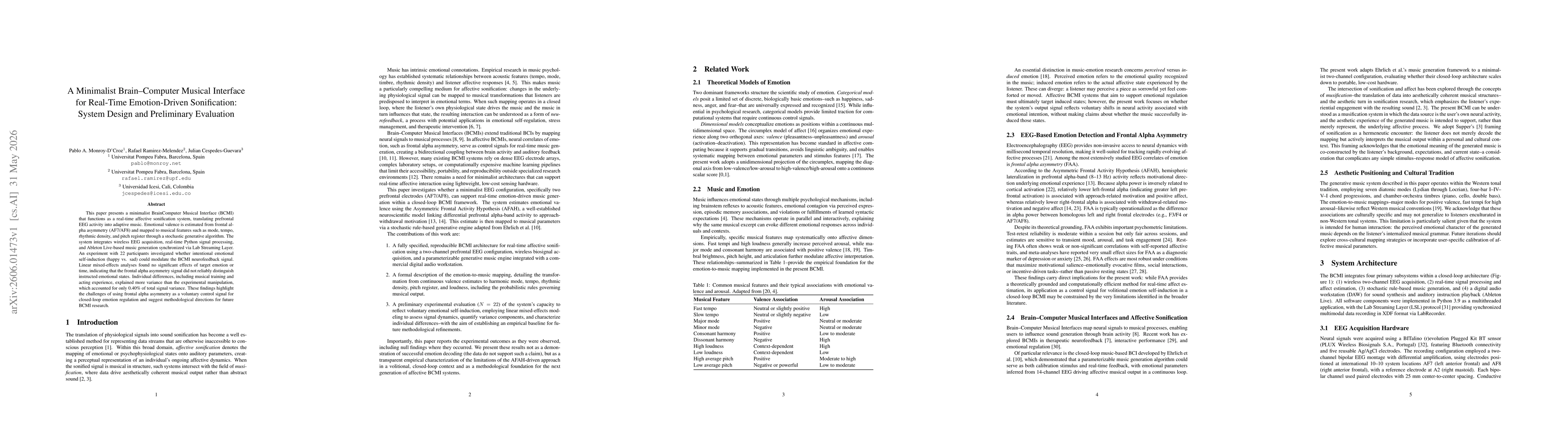 Thumbnail for A Minimalist Brain-Computer Musical Interface for Real-Time Emotion-Driven Sonification: System Design and Preliminary Evaluation