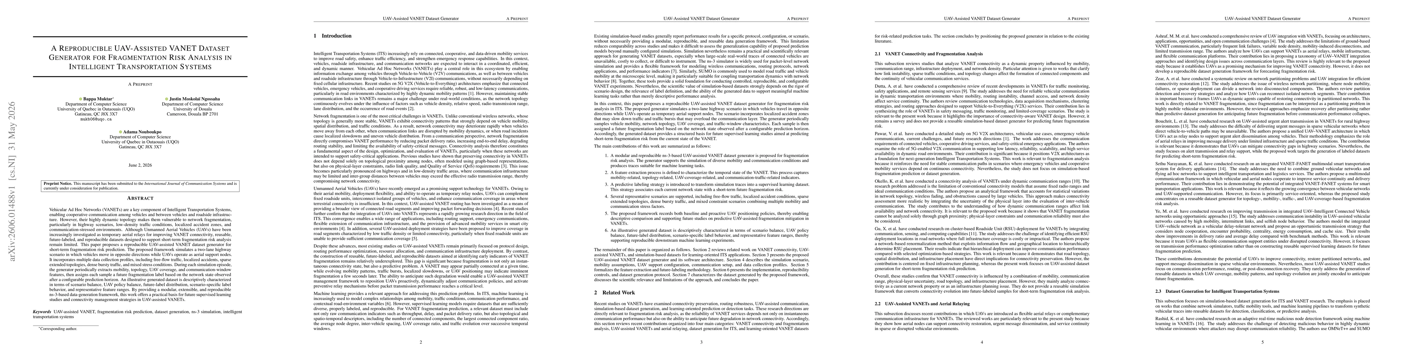 Thumbnail for A Reproducible UAV-Assisted VANET Dataset Generator for Fragmentation Risk Analysis in Intelligent Transportation Systems