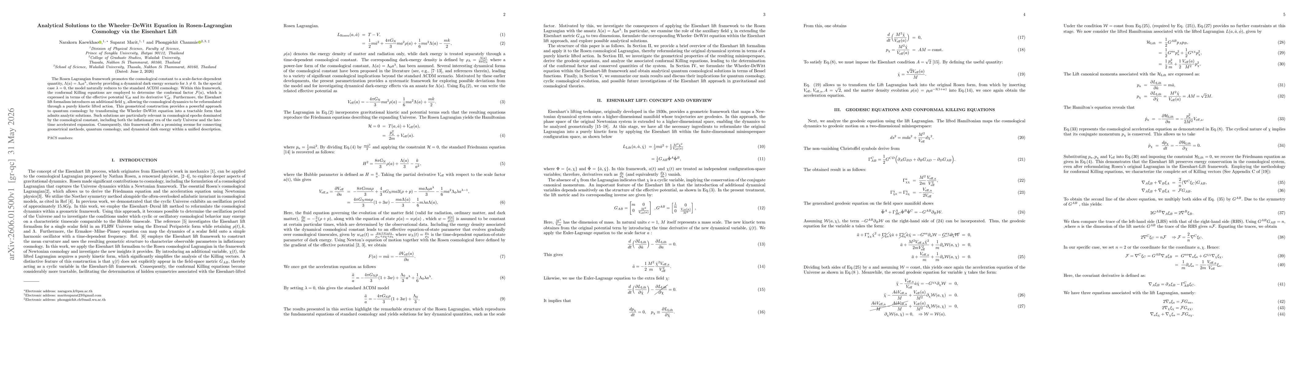 Thumbnail for Analytical Solutions to the Wheeler-DeWitt Equation in Rosen-Lagrangian Cosmology via the Eisenhart Lift