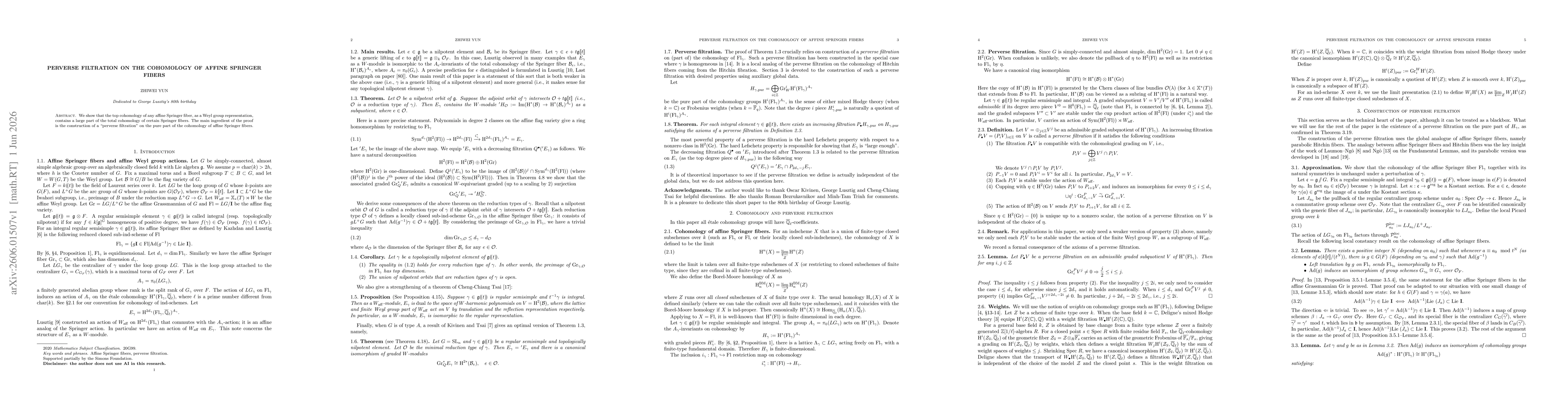 Thumbnail for Perverse filtration on the cohomology of affine Springer fibers