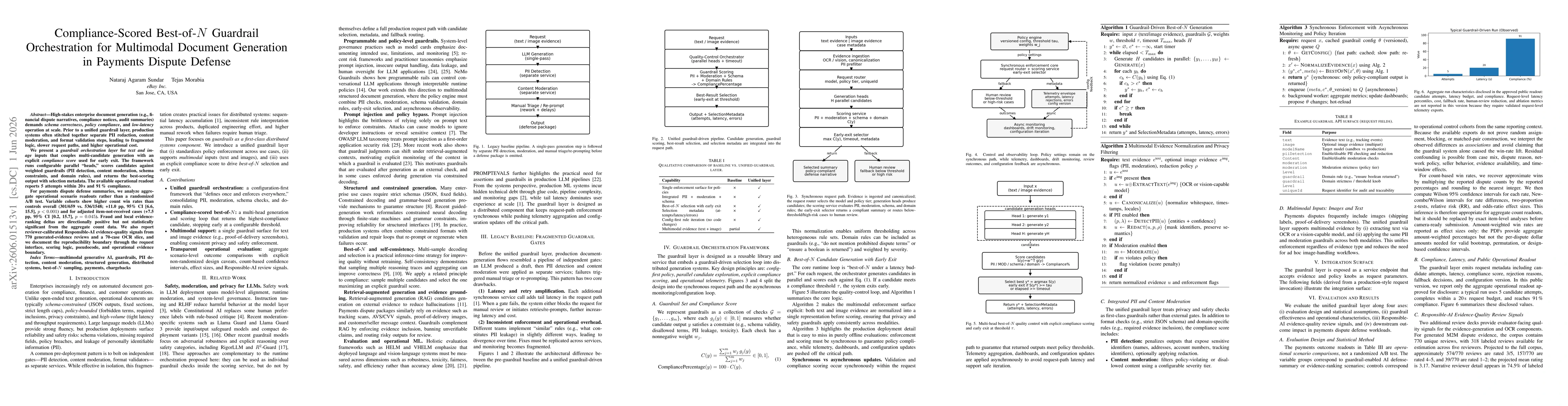 Thumbnail for Compliance-Scored Best-of-N Guardrail Orchestration for Multimodal Document Generation in Payments Dispute Defense