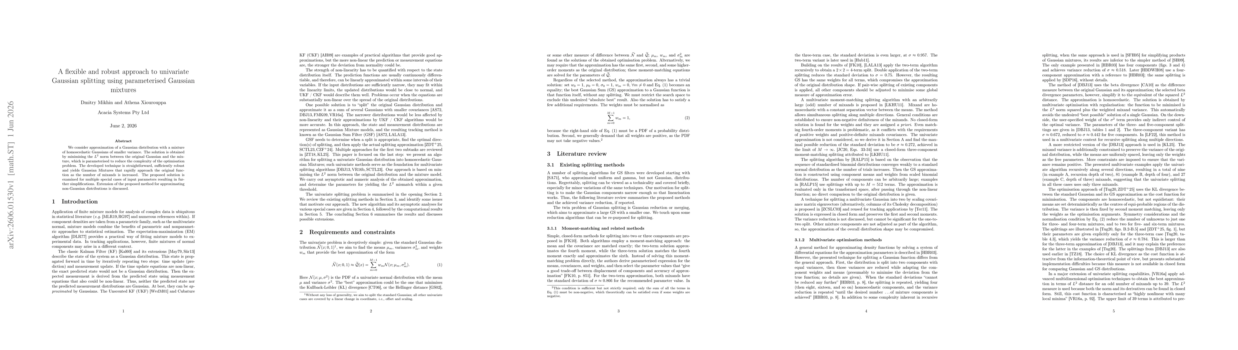 Thumbnail for A flexible and robust approach to univariate Gaussian splitting using parameterised Gaussian mixtures