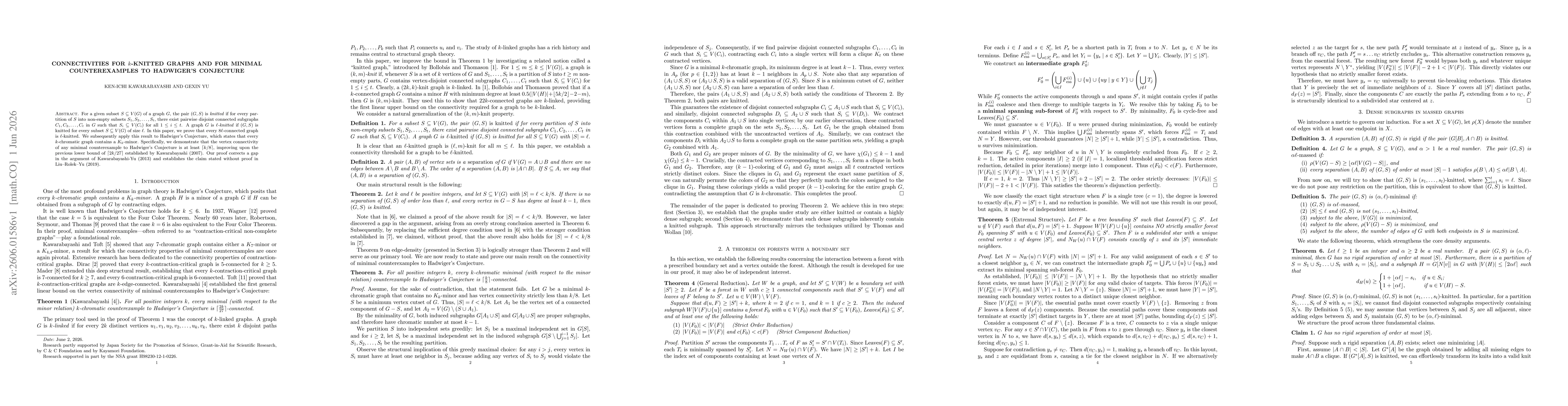 Thumbnail for Connectivities for k-knitted graphs and for minimal counterexamples to Hadwiger's Conjecture