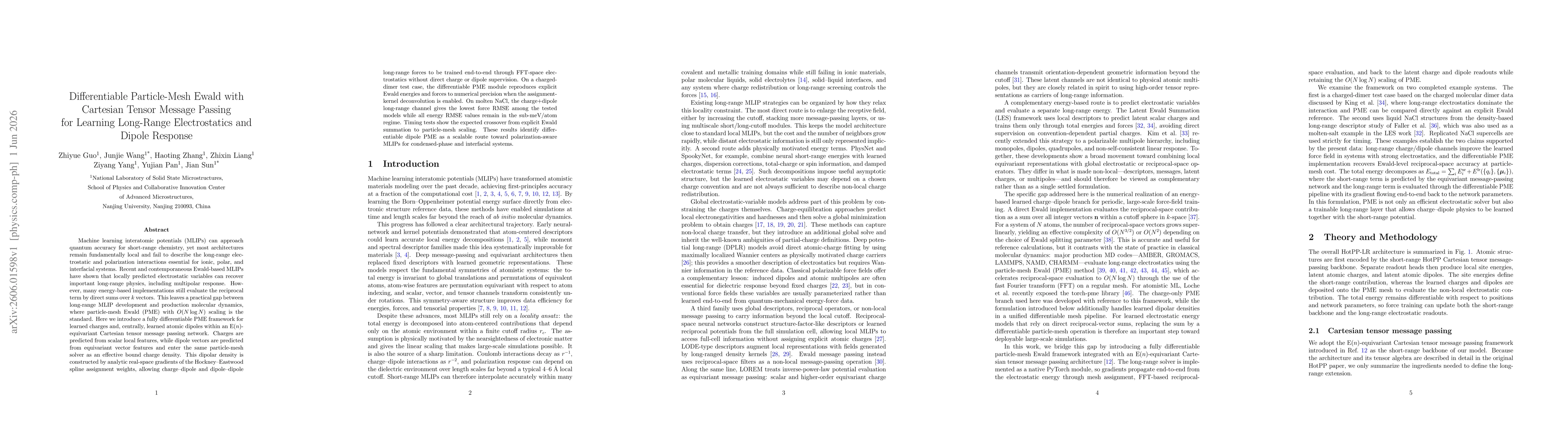 Thumbnail for Differentiable Particle-Mesh Ewald with Cartesian Tensor Message Passing for Learning Long-Range Electrostatics and Dipole Response