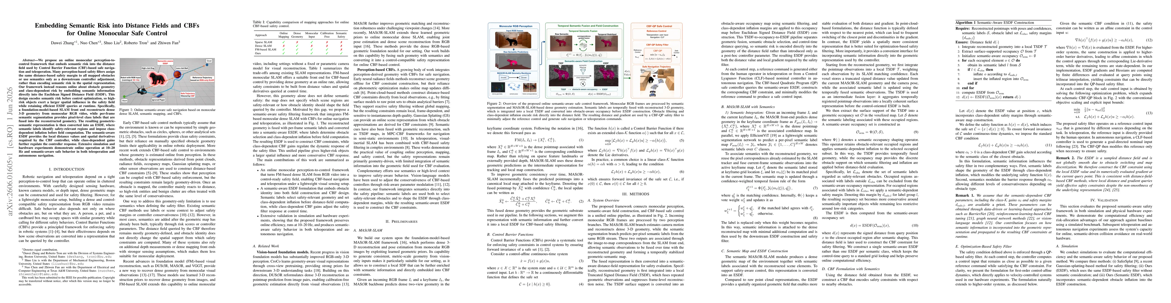 Thumbnail for Embedding Semantic Risk into Distance Fields and CBFs for Online Monocular Safe Control