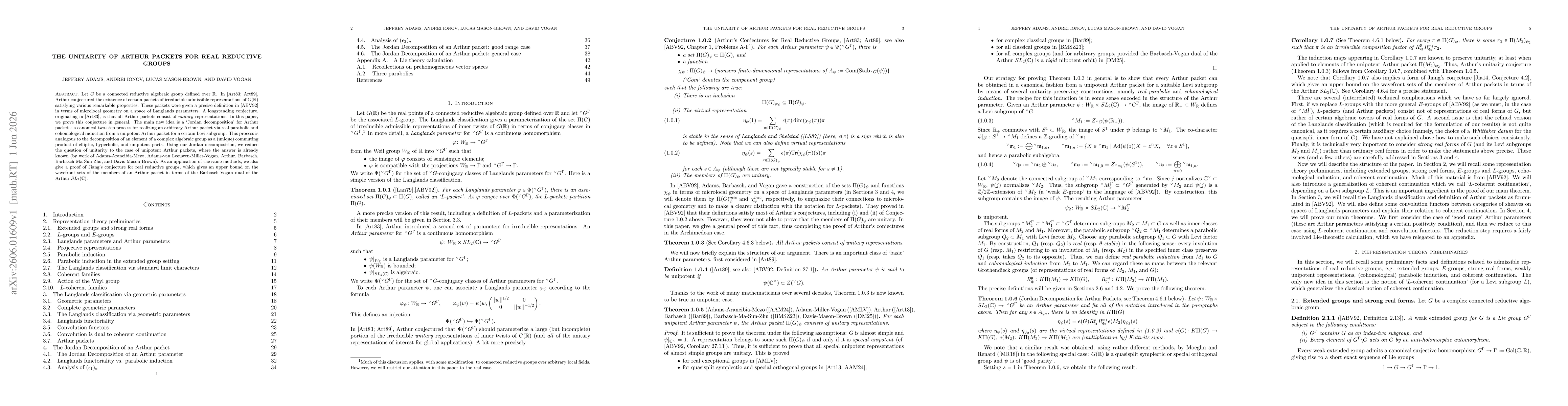 Thumbnail for The Unitarity of Arthur Packets for Real Reductive Groups