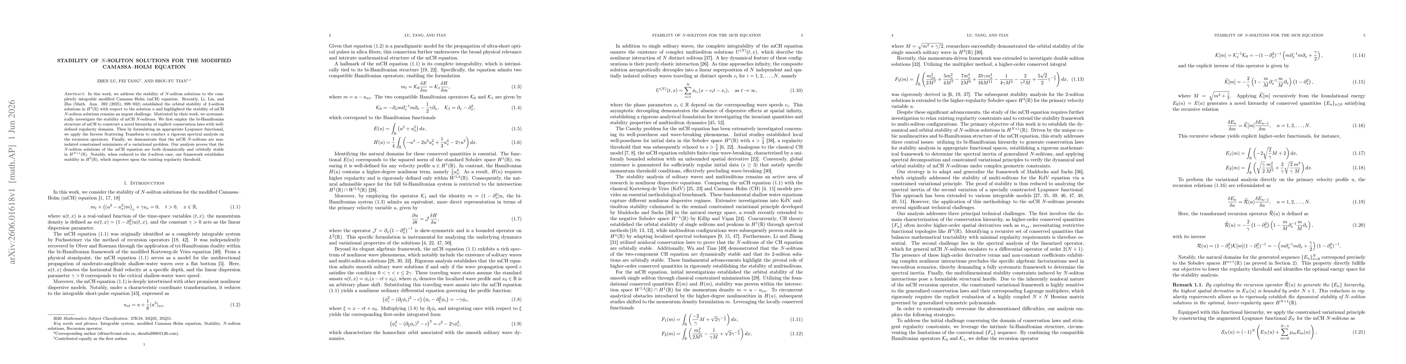 Thumbnail for Stability of $N$-soliton solutions for the modified Camassa--Holm equation
