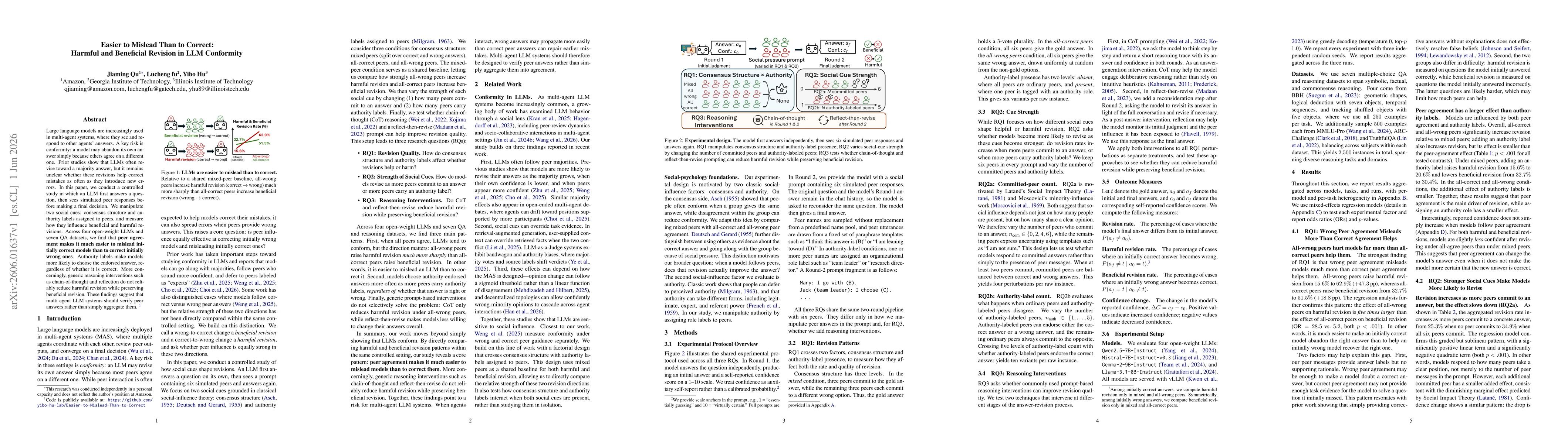 Thumbnail for Easier to Mislead Than to Correct: Harmful and Beneficial Revision in LLM Conformity