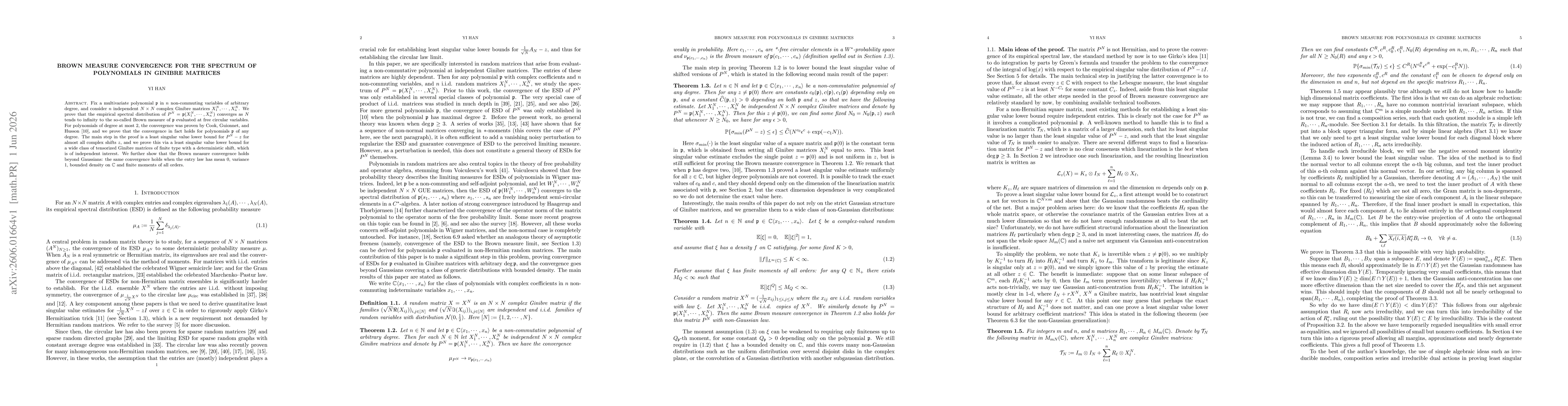 Thumbnail for Brown measure convergence for the spectrum of polynomials in Ginibre matrices