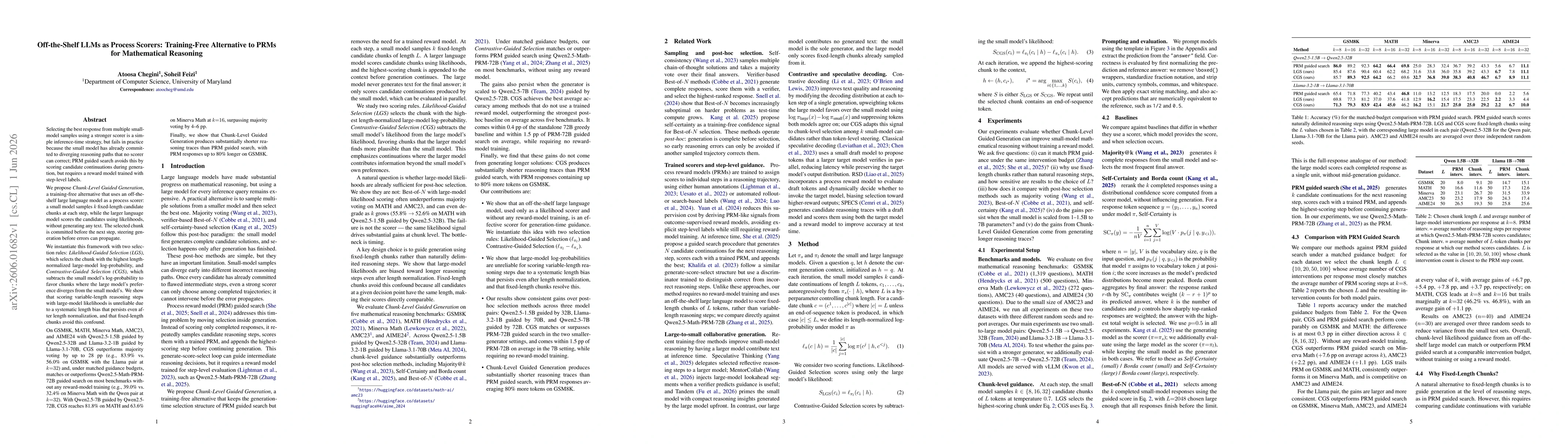 Thumbnail for Off-the-Shelf LLMs as Process Scorers: Training-Free Alternative to PRMs for Mathematical Reasoning