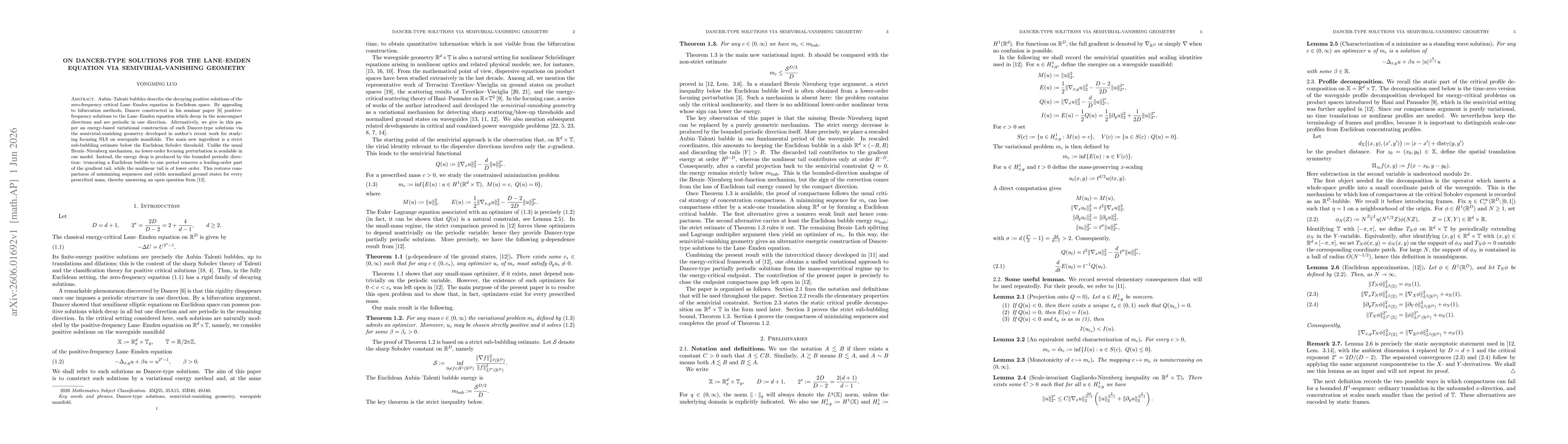 Thumbnail for On Dancer-type solutions for the Lane--Emden equation via semivirial-vanishing geometry
