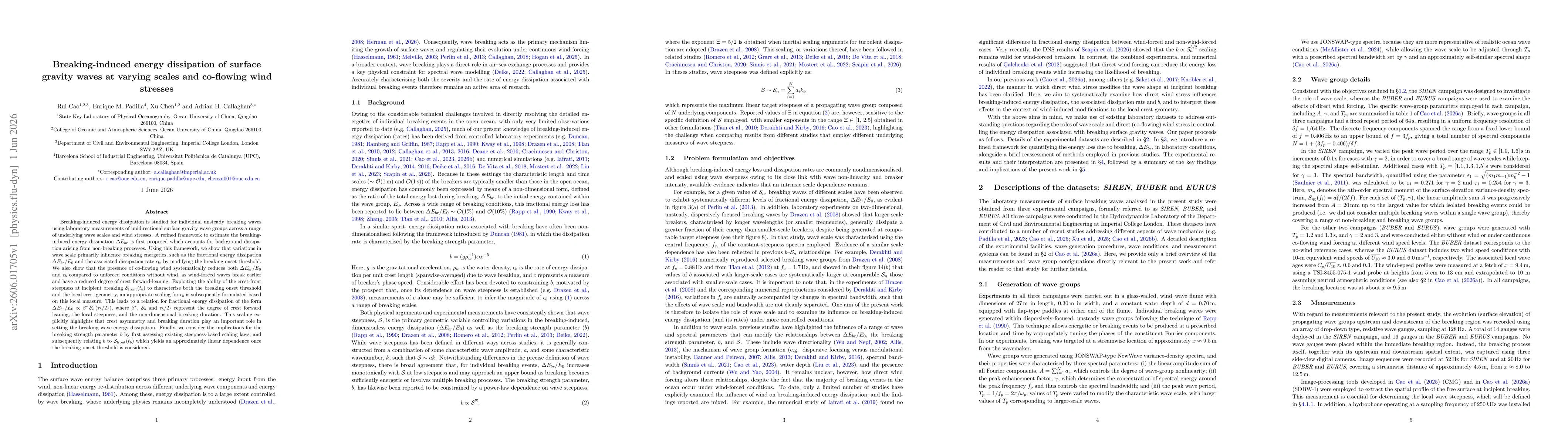 Thumbnail for Breaking-induced energy dissipation of surface gravity waves at varying scales and co-flowing wind stresses