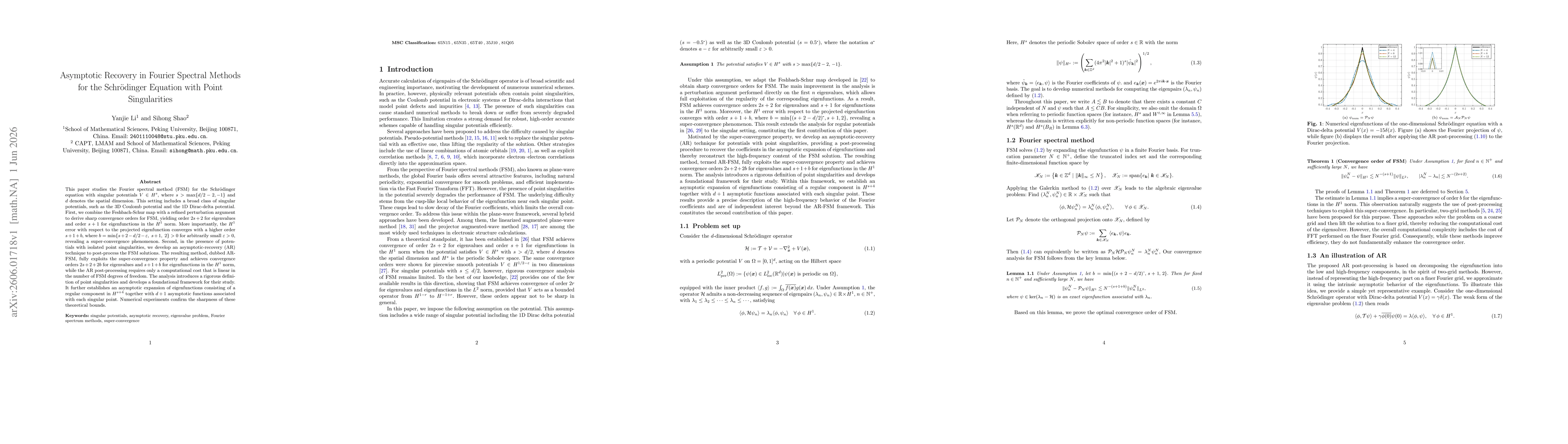 Thumbnail for Asymptotic Recovery in Fourier Spectral Methods for the Schrödinger Equation with Point Singularities