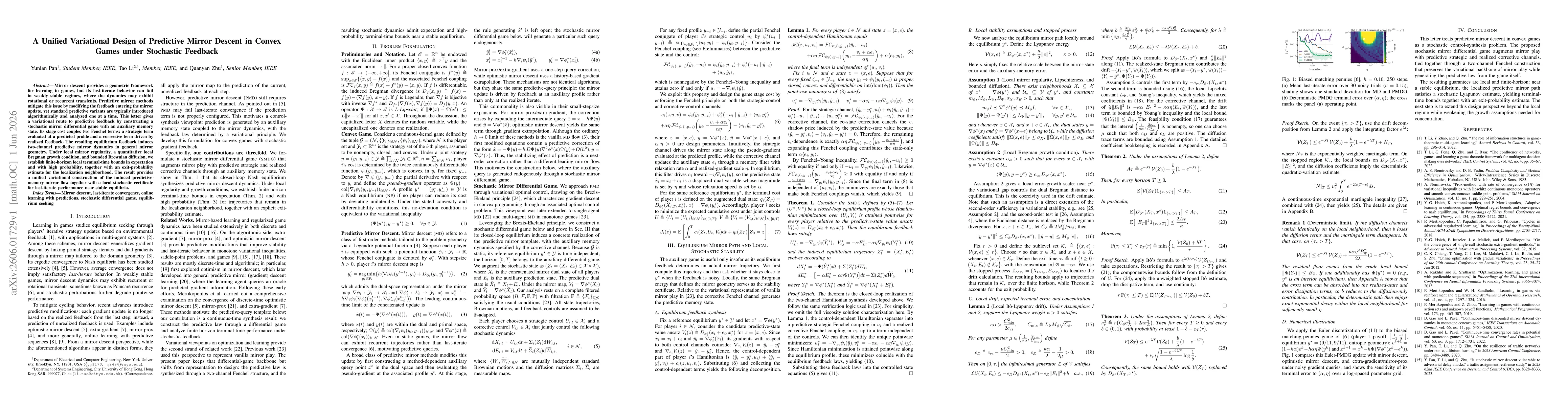 Thumbnail for A Unified Variational Design of Predictive Mirror Descent in Convex Games under Stochastic Feedback
