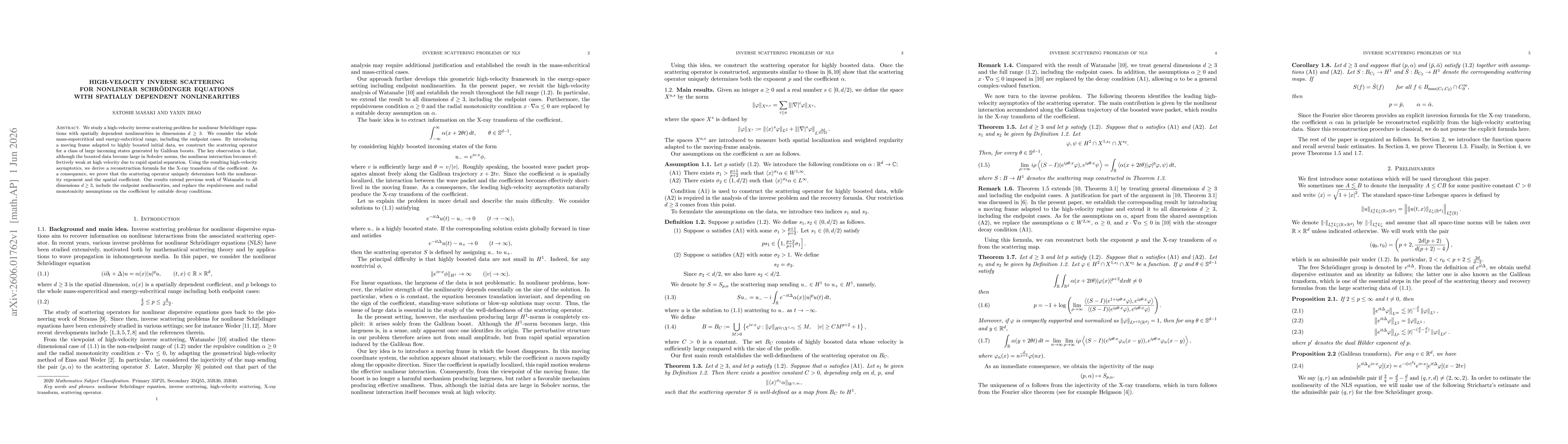 Thumbnail for High-Velocity Inverse Scattering for Nonlinear Schrödinger Equations with Spatially Dependent Nonlinearities