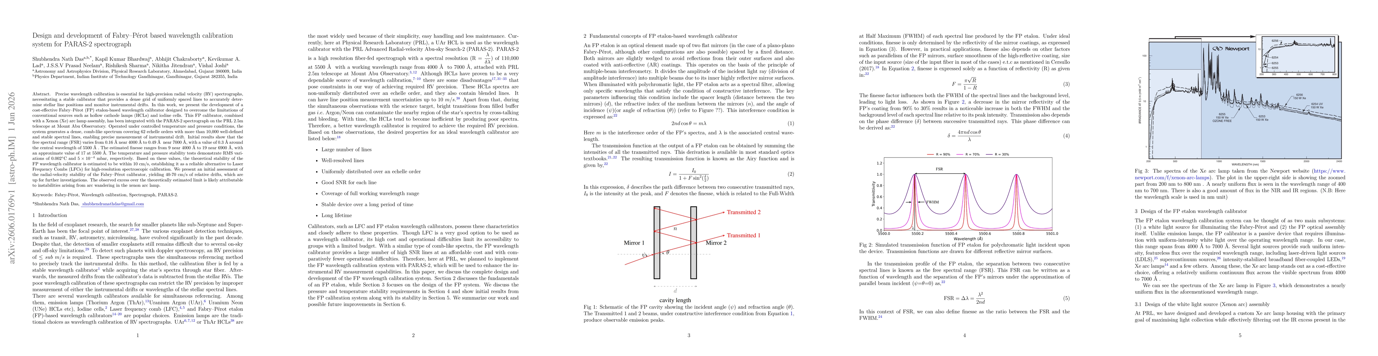 Thumbnail for Design and development of Fabry-Perot based wavelength calibration system for PARAS-2 spectrograph