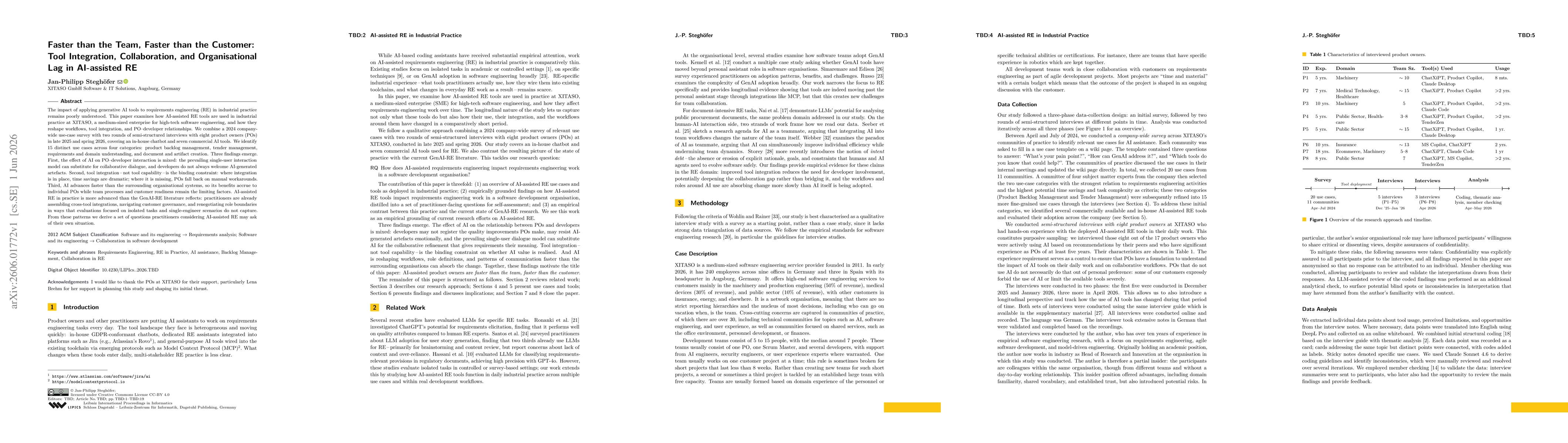 Thumbnail for Faster than the Team, Faster than the Customer: Tool Integration, Collaboration, and Organisational Lag in AI-assisted RE