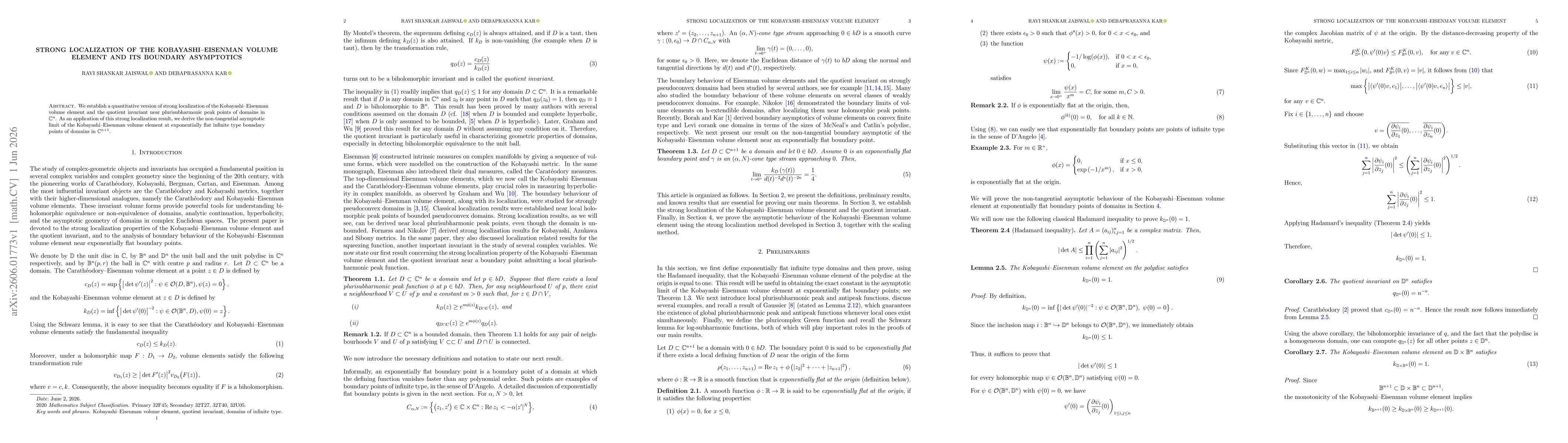 Thumbnail for Strong Localization of the Kobayashi-Eisenman Volume Element and Its Boundary Asymptotics