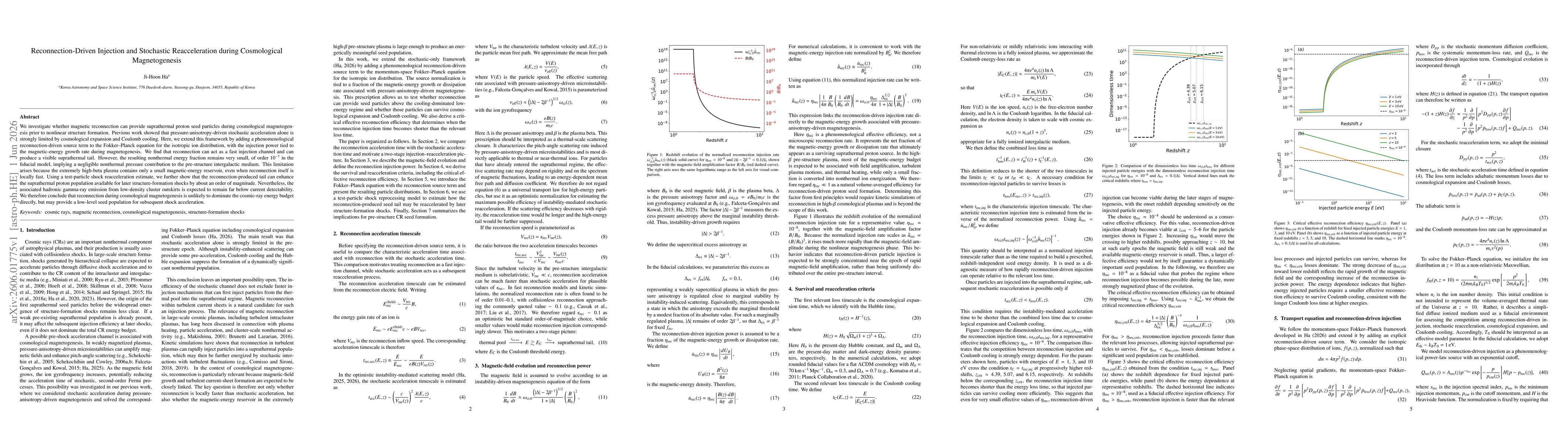 Thumbnail for Reconnection-Driven Injection and Stochastic Reacceleration during Cosmological Magnetogenesis