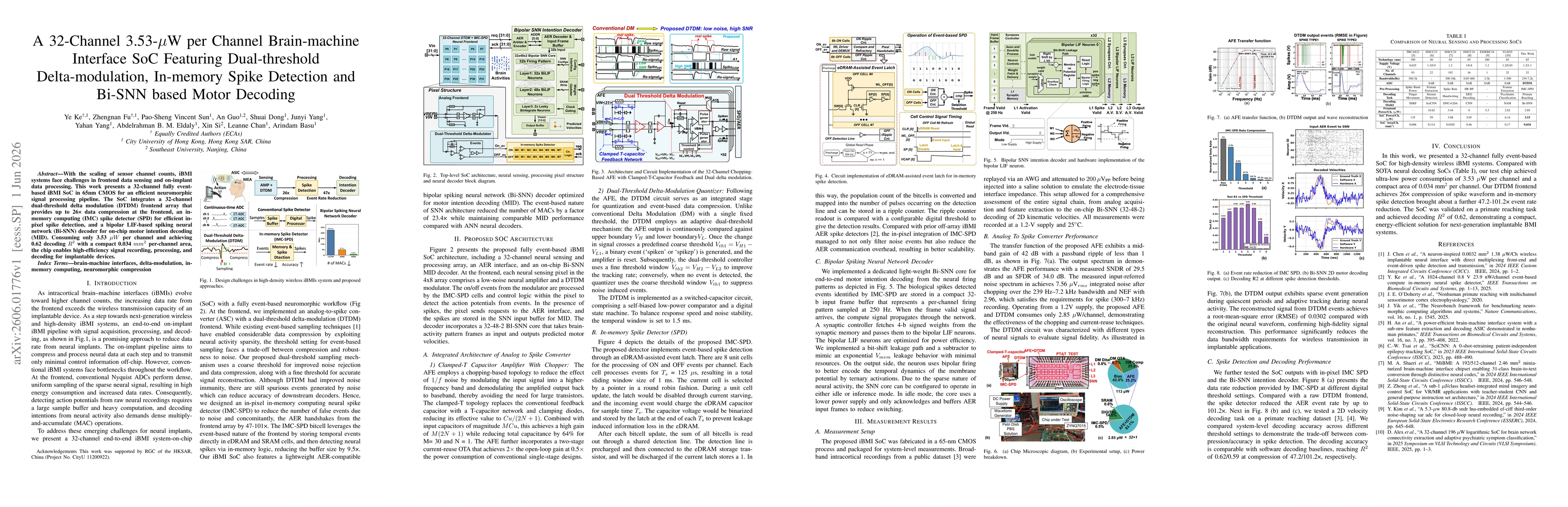 Thumbnail for A 32-Channel 3.53-μW Per Channel Brain-Machine Interface SoC Featuring Dual-Threshold Delta-modulation, In-Memory Spike Detection and Bi-SNN Based Motor Decoding