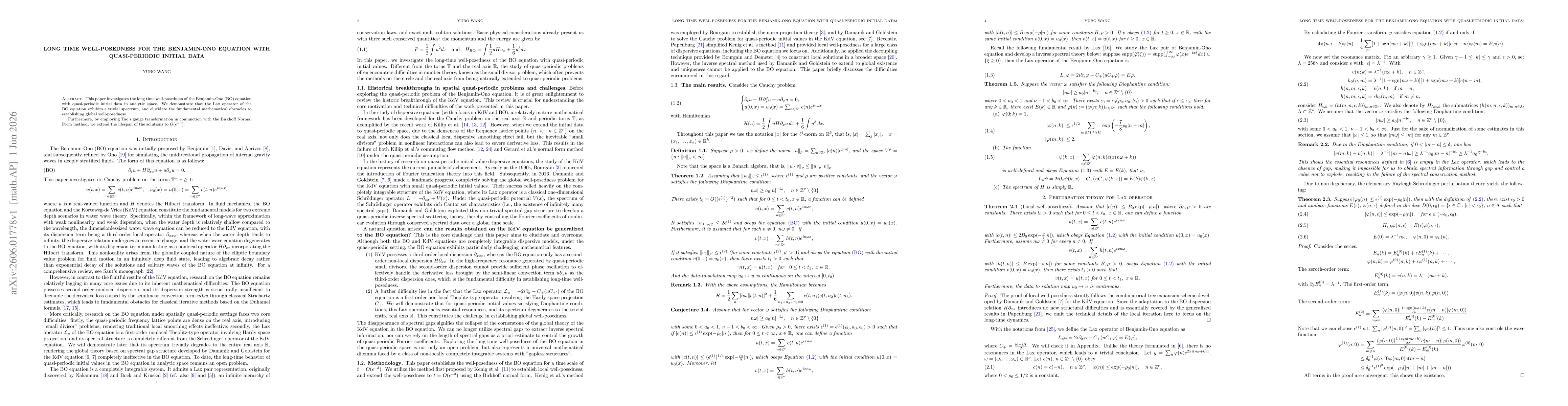 Thumbnail for Long Time Well-posedness for the Benjamin-Ono Equation with Quasi-Periodic Initial Data