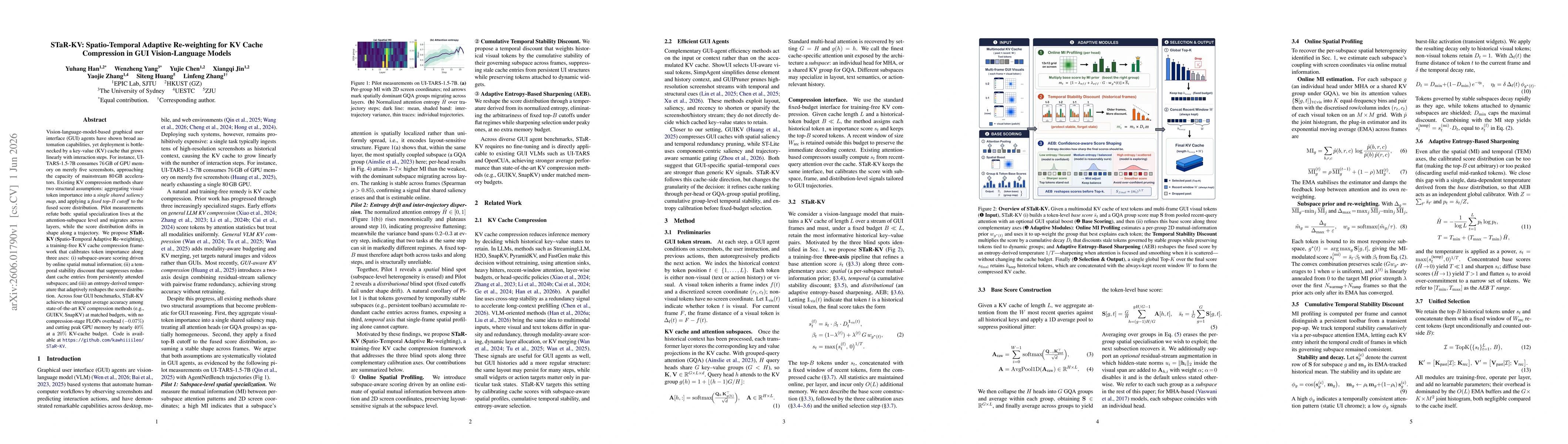 Thumbnail for STaR-KV: Spatio-Temporal Adaptive Re-weighting for KV Cache Compression in GUI Vision-Language Models