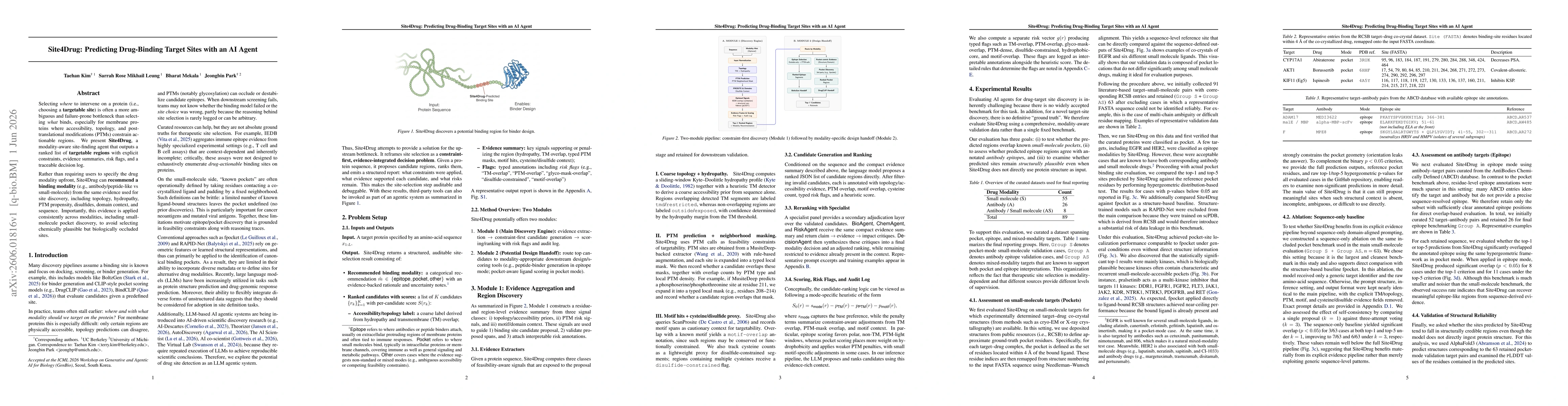 Thumbnail for Site4Drug: Predicting Drug-Binding Target Sites with an AI Agent