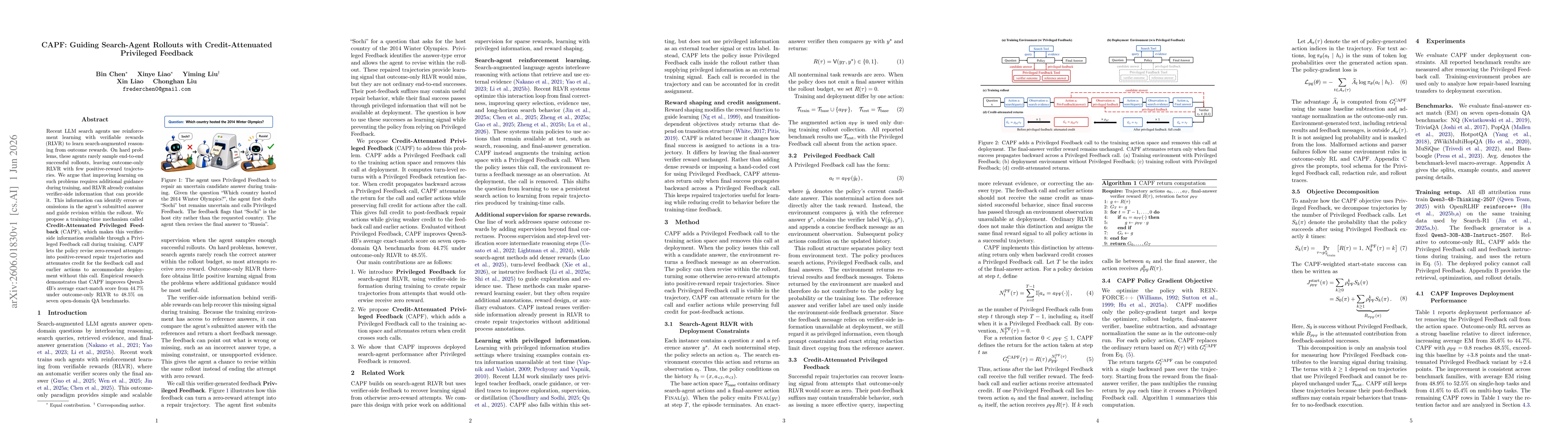 Thumbnail for CAPF: Guiding Search-Agent Rollouts with Credit-Attenuated Privileged Feedback